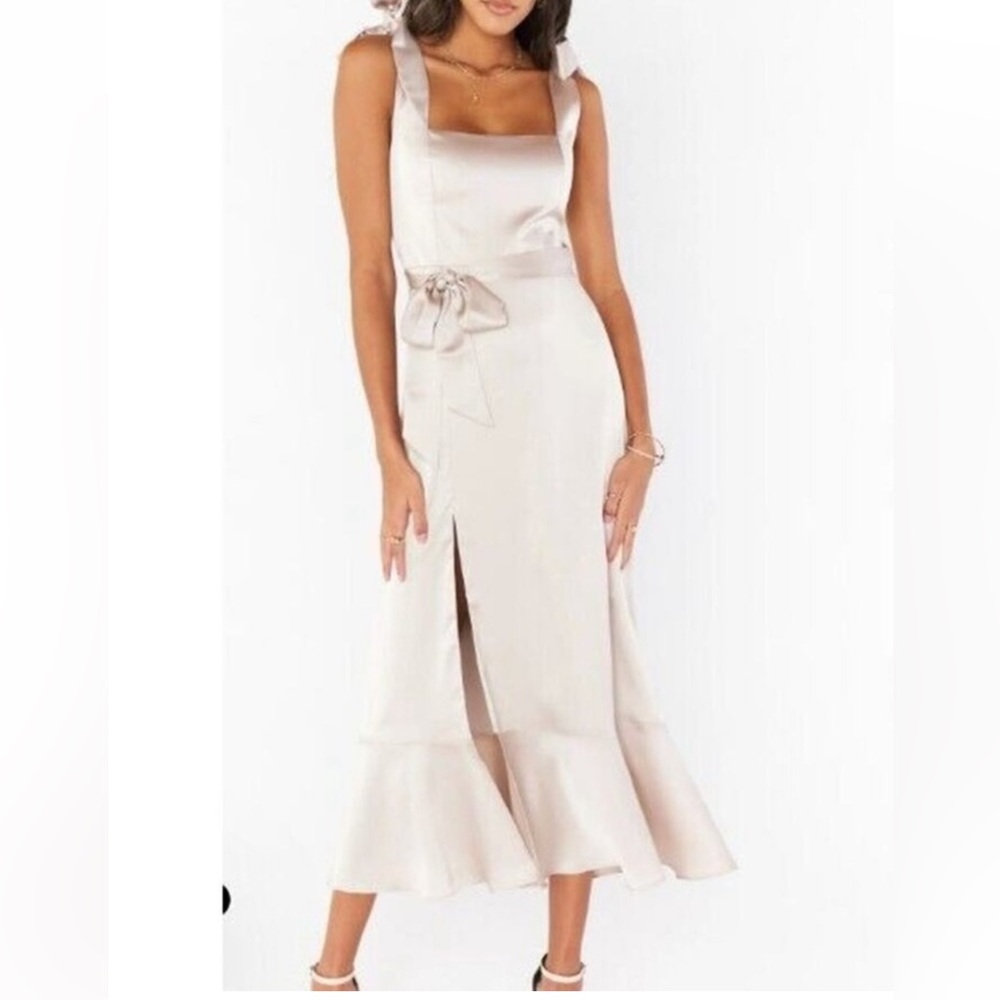 Show Me Your Mumu Claire Midi Dress Show Me the Ring Satin Luxe L NWT Bridesmaid